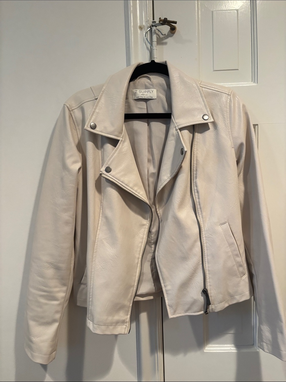Z Supply Light Cream Faux Leather Moto Jacket